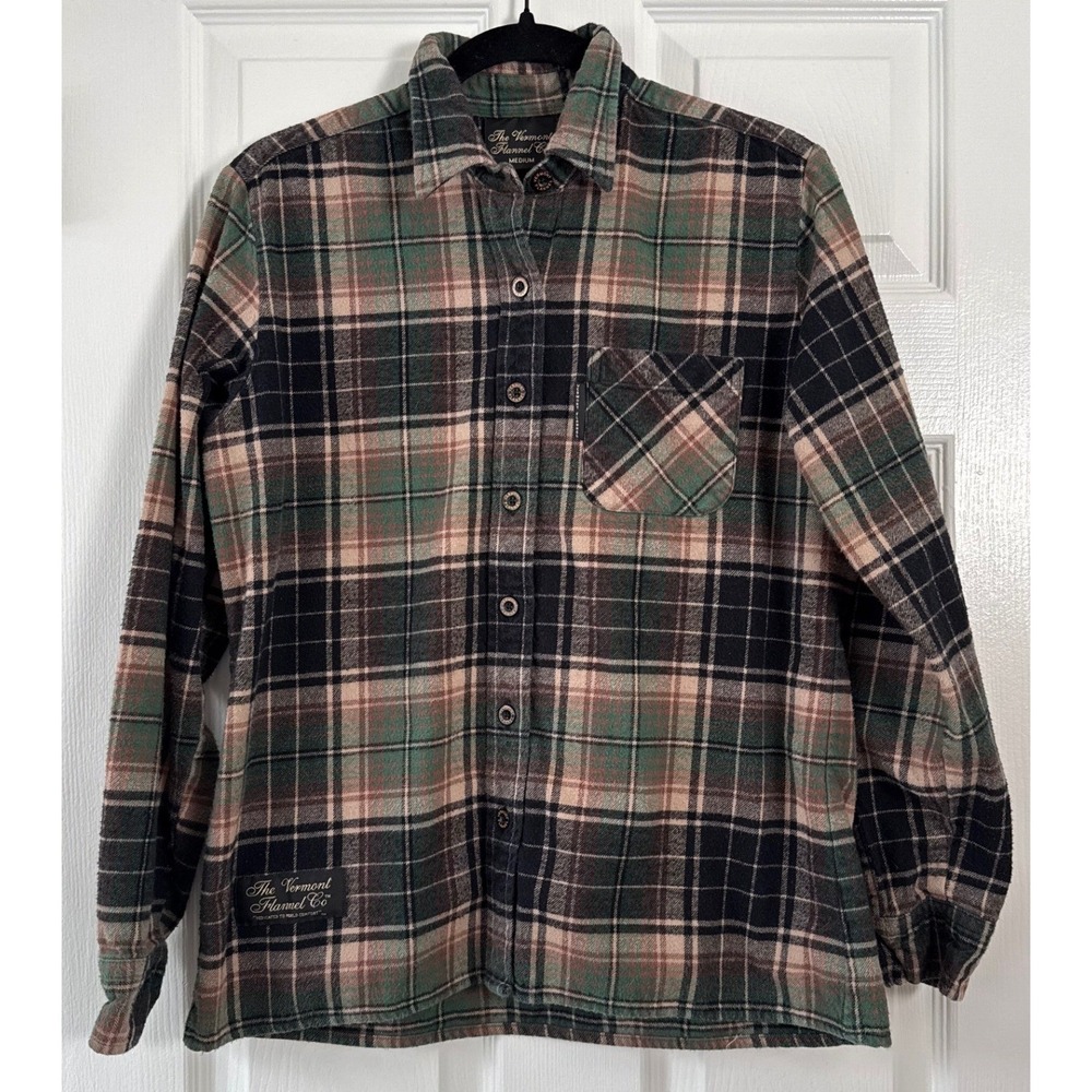 Vermont Flannel Co Mens Medium Green Plaid Button Down Shirt USA Cotton Heavy